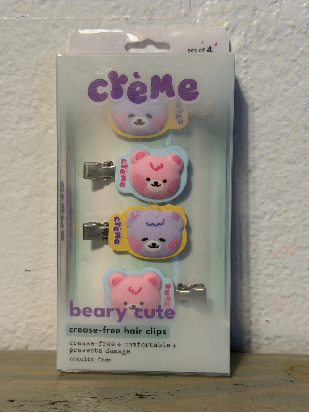 Crème Beary Cute Kids Hair Clips - Pink, Purple & Blue Set